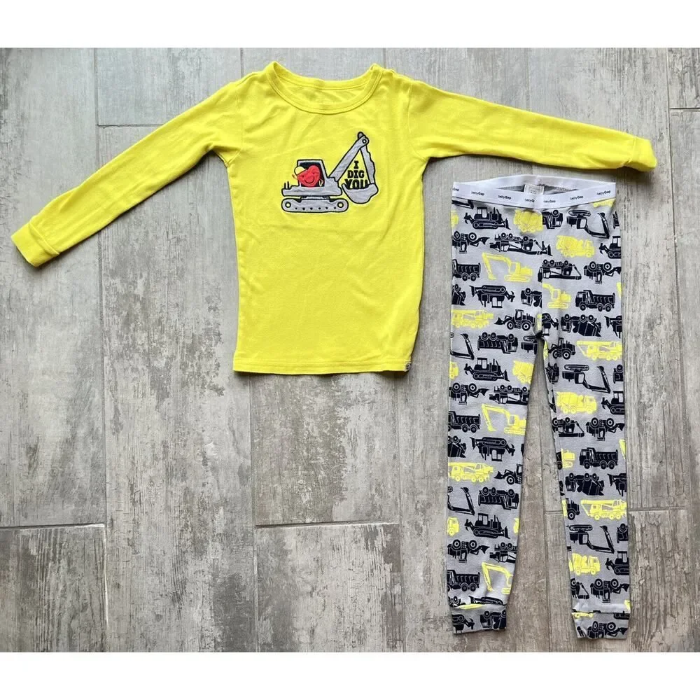 Baby Gap Long Sleeve Pajama I Dig You Heart Tractors Toddler Pjs 2 Piece Set 5T